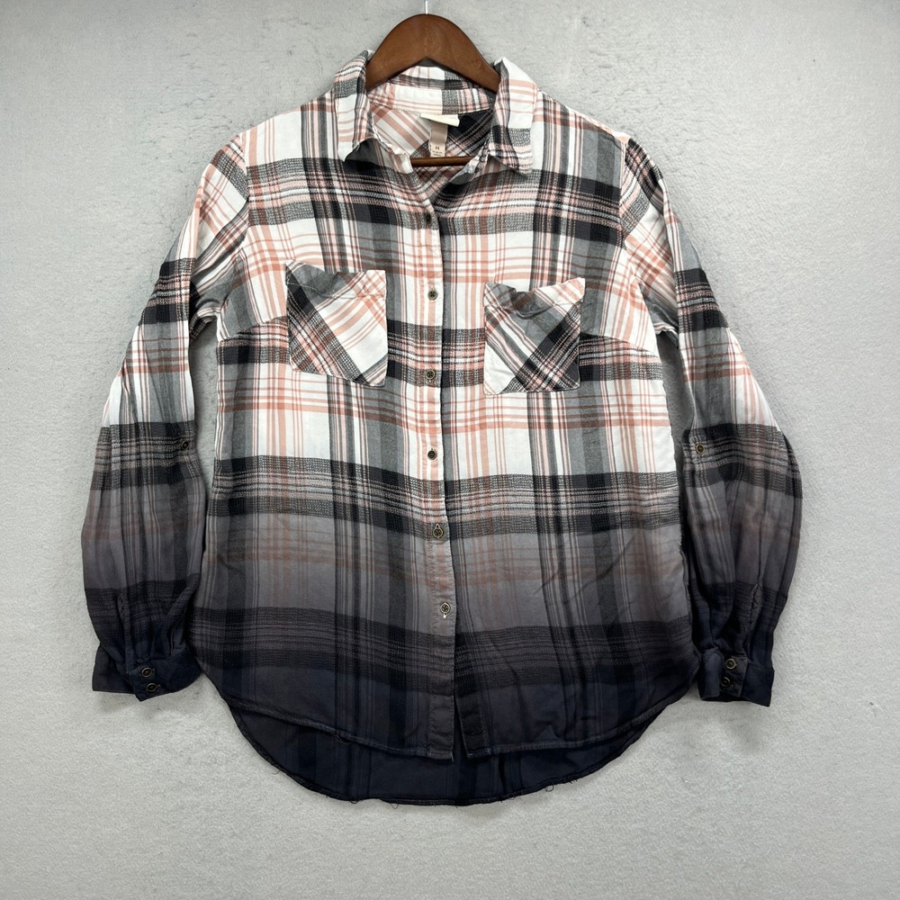 Knox Rose Flannel Shirt Womens Medium Pink Plaid Ombre Dip Dye Boho Lightweight